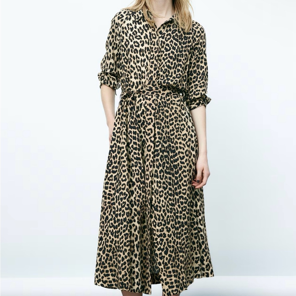 H&M Brown and Black Long Sleeve Wrap Dress